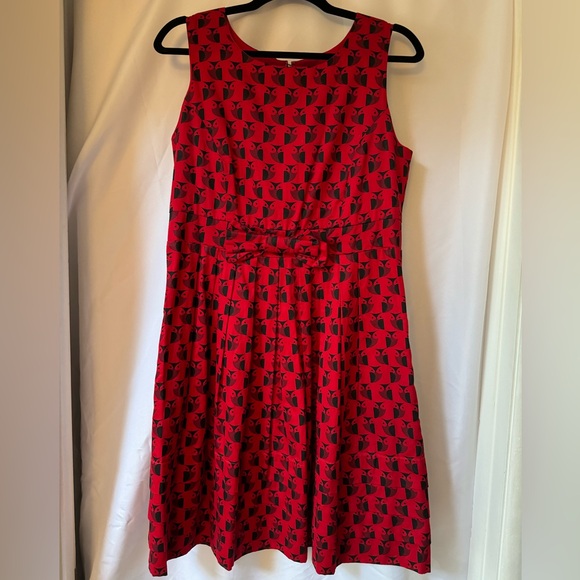 RARE ORLA KIELY PEOPLE TREE CHERRY RED OWL PRINT FIT FLARE MIDI DRESS Sz14 - Picture 5 of 11